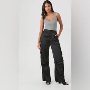 NWT: Satin Black Ruched Pants